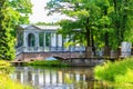 Marble bridge or Siberian Marble Gallery is decorative pedestrian roofed Palladian bridge gallery walkway in Catherine Park