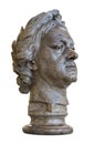 Marble bust of the first Russian emperor Peter the Great isolated on white background. Design element with clipping path