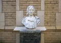 Marble bust of John Wesley in the Garden of the First United Methodist Church in Fort Worth, Texas.