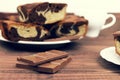 Marble cake in white plate cut into pieces a la carte Royalty Free Stock Photo