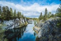 Marble canyon in the mountain park of Ruskeala, Karelia, Russia Royalty Free Stock Photo