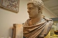 Marble carved portrait bust of emperor Caracalla wearing cuirass and cloak at the British Museum