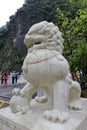 Marble carving lion at entrance of taroko gorge scenic area