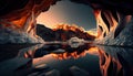 Marble Caves Patagonia With Reflections and Golden Red Sunset of Landscape Background AI Generative Royalty Free Stock Photo