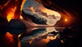 Marble Caves Patagonia With Reflections and Golden Red Sunset of Landscape Background AI Generative Royalty Free Stock Photo