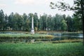 The marble 'Chesme obelisk', on the shores of the White Lake, designed by the Italian architect Antonio Rinaldi, 1770.