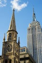 Marble Collegiate Church and Empire State Building in Manhattan - New York, USA Royalty Free Stock Photo