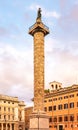 Marble column of Marcus Aurelius with spiral relief on Piazza Colonna, Rome, Italy Royalty Free Stock Photo