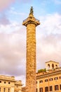 Marble column of Marcus Aurelius with spiral relief on Piazza Colonna, Rome, Italy Royalty Free Stock Photo