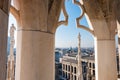 Marble columns of Duomo Milan Cathedral from the roof. Duomo di Milano closeup detail shot Royalty Free Stock Photo