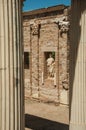 Marble columns and statues of Roman Forum building in Merida Royalty Free Stock Photo