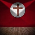 Marble Cross in Red Room - Religious Background Royalty Free Stock Photo