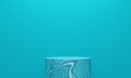 Marble cylindrical podium one on blue background. 3d rendering