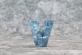 Marble 3d letter V lowercase. Blue marble letter on stone background. 3d render