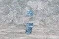 Marble 3d semicolon symbol. Blue marble sign on stone background. 3d render