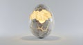 Marble egg glowing from inside on white background. Royalty Free Stock Photo