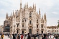 Marble facade of the Duomo Cathedral in the central square of the city. Italy, Milan Royalty Free Stock Photo