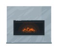 Marble fireplace with burning firewood inside isolated