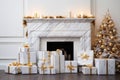 Marble fireplace with Chrismass tree and goft boxes