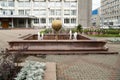 Marble fountain in the city park. Improvement of the courtyard area.