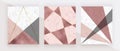 Marble geometric design with pink and grey triangular, golden polygonal lines. Modern background for wedding invitation, banner, c