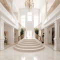 Marble Grand Stairway, Mansion Grand Stair, Big White Palace Stairs, Luxury Entrance Design Royalty Free Stock Photo