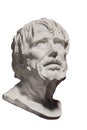 Marble Gypsum Statue of a head. Old sad man. White background. Royalty Free Stock Photo