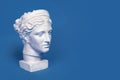 Marble head of young woman, ancient Greek goddess bust isolated on pink background. Gypsum copy of a statue Diana head Royalty Free Stock Photo