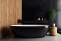 modern design clean furniture luxury home bathtub bathroom black wood interior. Generative AI. Royalty Free Stock Photo