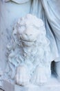 marble lion at the feet of the statue as part the war the main entrance the Gatchina Palace. Royalty Free Stock Photo