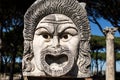 Marble Mask decoration in Ostia Antica theatre. Ancient Rome 1st century mask in the proscenium of Ostia antica, part Royalty Free Stock Photo