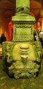 Istanbul, Turkey - 04 24 2015: A marble Medusa head sculpture used as a column base in the Basilica Cistern Yerebatan Sarnici Royalty Free Stock Photo