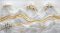 Elegant 3D Marble Peaks with Gold Waves and Pearls. Luxury Abstract Landscape. Royalty Free Stock Photo