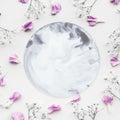 Marble painting space with petal flower on white background