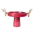 Marble-patterned cake stand with gold deer head detail isolated on a white background