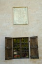 Marble plaque on the birthplace of the musician Giuseppe Verdi in Busseto