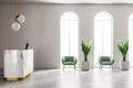 Marble reception in white wall office corner