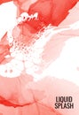 Marble red Modern texture in contrast dynamic color. Alcohol ink splash with isolated white liquid flow elemetns. Trendy pastel
