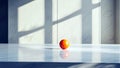 Marble Reflection: Orange Ball and Geometric Shadows, generative ai Royalty Free Stock Photo