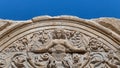 Marble reliefs in Ephesus historical ancient city, in Selcuk, Izmir, Turkey. Hadrian Temple and stone arch with a Medusa figure in Royalty Free Stock Photo