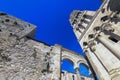 Marble roman architecture in city center of town Split, view at square Peristil in front of cathedral Saint Domnius and bell tower