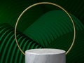 Marble round stage, podium or pedestal with golden ring over green wavy background. 3D illustration. Background or Royalty Free Stock Photo