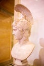 Marble Sculpture of the head of the god of war Ares in a helmet in the Hermitage Royalty Free Stock Photo