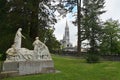 Marble sculpture by Jules Dechin, Salus Infirmorum, representing the Virgin Mary caring for the sick, Sanctuary of Lourdes