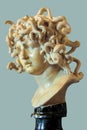 Marble sculpture of Medusa, the female monstrous creature having venomous snakes on place of her hair.
