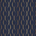 Marble seamless pattern. Gold wavy line. Golden stripes twist on blue background. Abstract texture foil. Elegant patern. Delicate Royalty Free Stock Photo