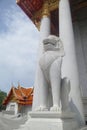 Marble Singha , Thai Mythical creature ruplica guarding the Marble temple entrance
