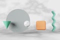 Marble sphere gray cilynder terracotta cube turquoise wave cone zero gravity abstract shapes 3D rendering Geometry scene