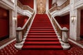 Marble stairs red carpet historic hotel. Generate Ai Royalty Free Stock Photo