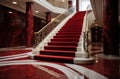 Marble stairs red carpet indoor. Generate Ai Royalty Free Stock Photo